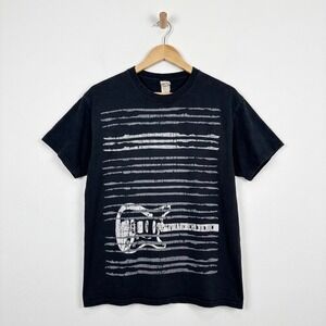 Vintage Distressed Guitar Stripes T-Shirt Large Indie Sleaze Rocker Goth Grunge